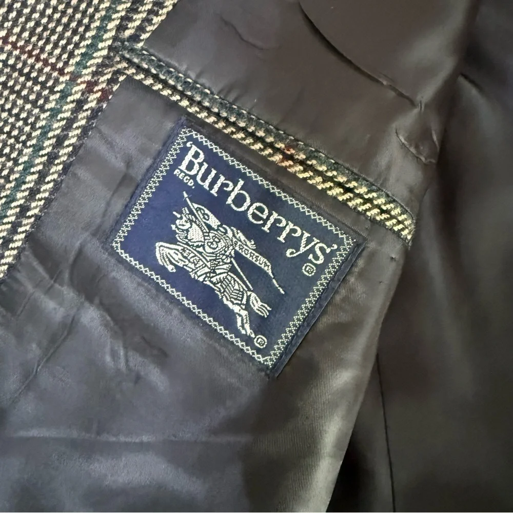Burberrys Tweed Blazer English Woven Plaid Academia Preppy Old Money Lambs Wool